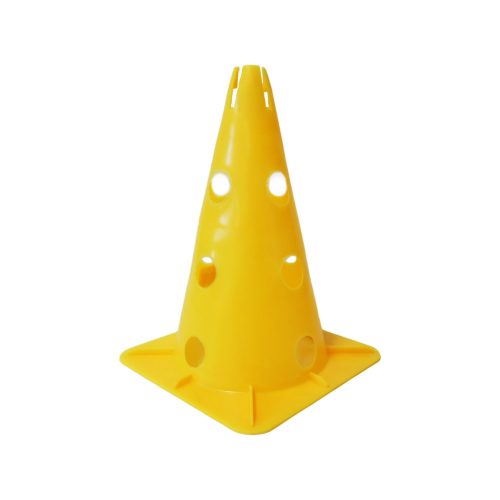 Capetan® 30 cm hohes Markierungshütchen oben mit Einkerbungen für Stangen, gelb, mit 12 Löchern an der Seite 