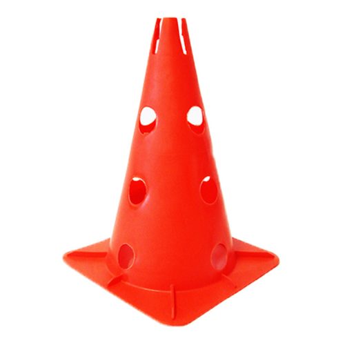 Capetan® 30 cm hohes Markierungshütchen oben mit Einkerbungen für Stangen, rot, mit 12 Löchern an der Seite 