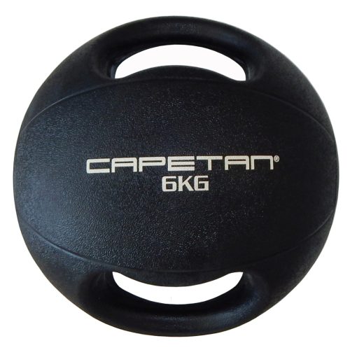 Capetan® Professional Line Dual Grip 6 kg Medizinball aus Gummi mit zwei Griffen (auf Wasser schwimmend) – 6 kg Cross Training Medizinball mit Griffen