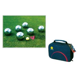   Pétanque Bocciakugelset aus Metall mit einem Behälter – 6 Stck. verchromte Spielkugeln und 1 Stück Zielkugel aus Holz