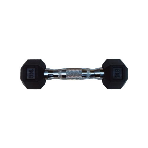 Capetan® Professional Line 1 kg HEX Einhand-kurzhantel für Fitnessraum mit gummierten Köpfen und verchromtem Griff – gummierte Hexagonhantel